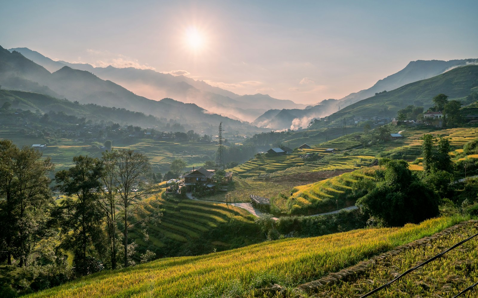 Rizières en terrasses de Sapa au coucher du soleil, nord du Vietnam